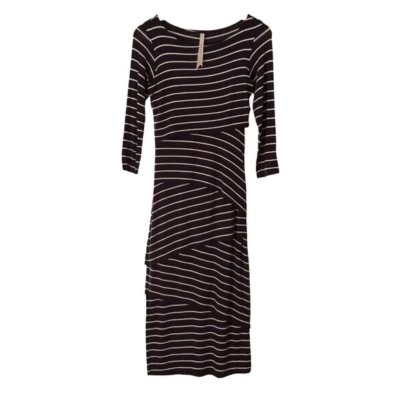ANTHROPOLOGIE BAILEY 44 Purple Cream Stripe Bodycon Stretch Midi Dress S Knit - Picture 7 of 7